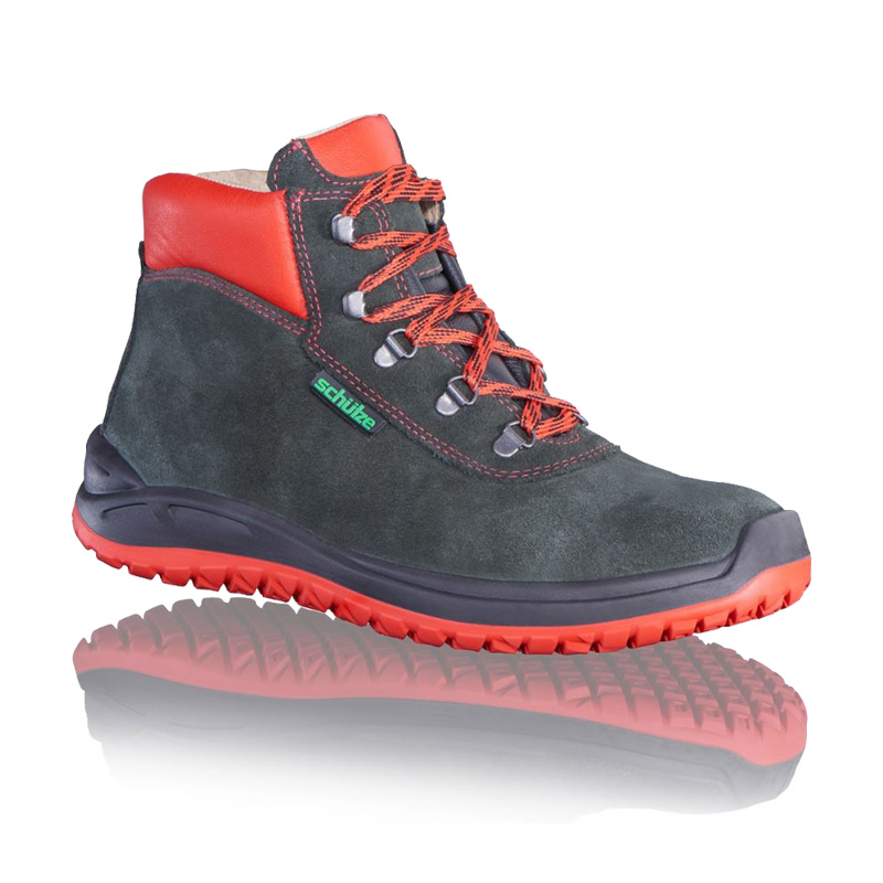SCHÜTZE 4343 Dachdecker Profi S3 Sicherheitsstiefel, schwarzer Veloursleder-Stiefel mit roter DUO-SOFT-GRIP-Sohle, Stahlkappe und Durchtrittschutz für Dacharbeiten