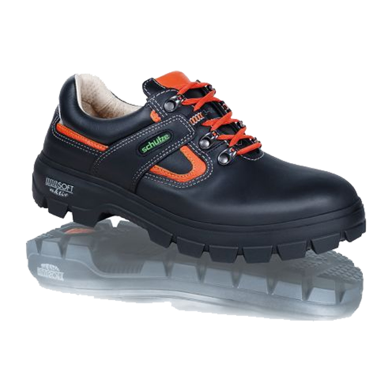 SCHÜTZE Schütze 7613 ESD S3 Sicherheitsschuh mit Lederinnenfutter in Schwarz-Orange, niedriger Arbeitsschuh aus Vollnarbenleder mit Stahlkappe und griffiger Sohle