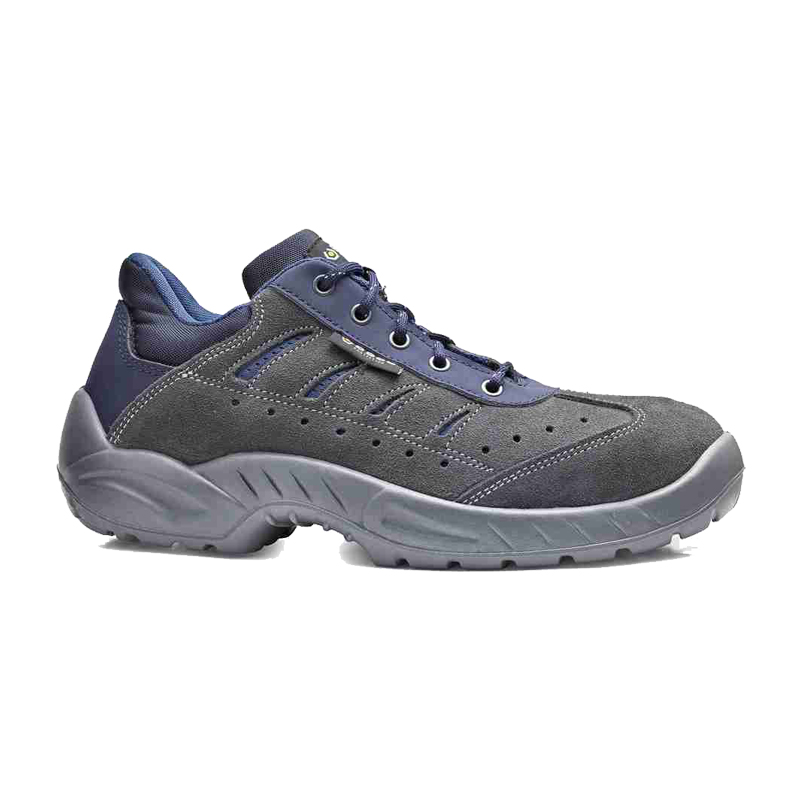 BASE Colosseum S1PS Sicherheitsschuhe B0163 in Grau-Blau, robuste Arbeitsschuhe mit sportlichem Design und sicherer Profilsohle in Seitenansicht