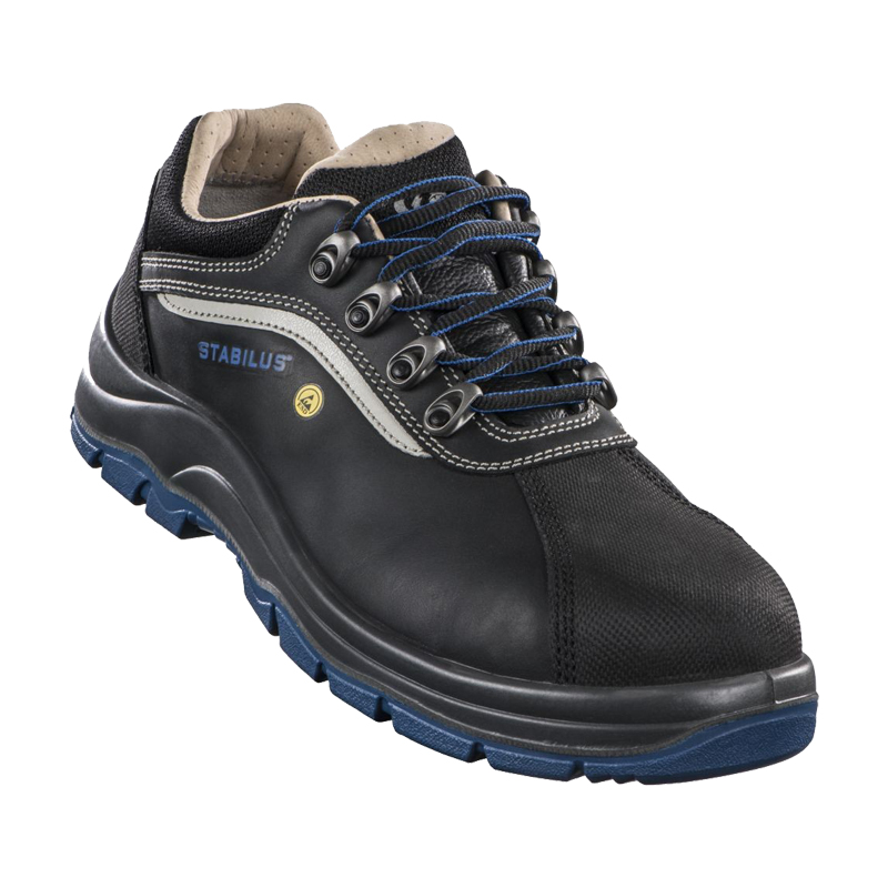 Stabilus Spartacus Low ESD S3 Sicherheitsschuh aus Leder mit Innenfutter, metallfrei, schwarz-blau, mit SuperFlex-Sohle