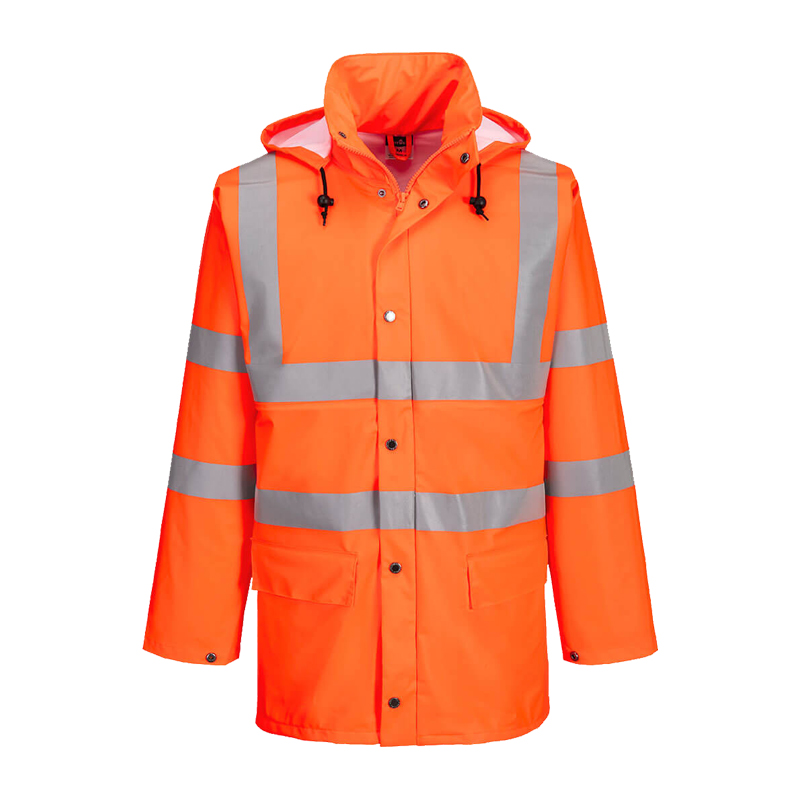 PortWest RT50 RIS Warnschutz Ultra Regen Jacke Klasse 3, orange Regenjacke mit Reflexstreifen, Kapuze und Taschen, winddicht und wasserdicht für hohe Sichtbarkeit bei der Arbeit