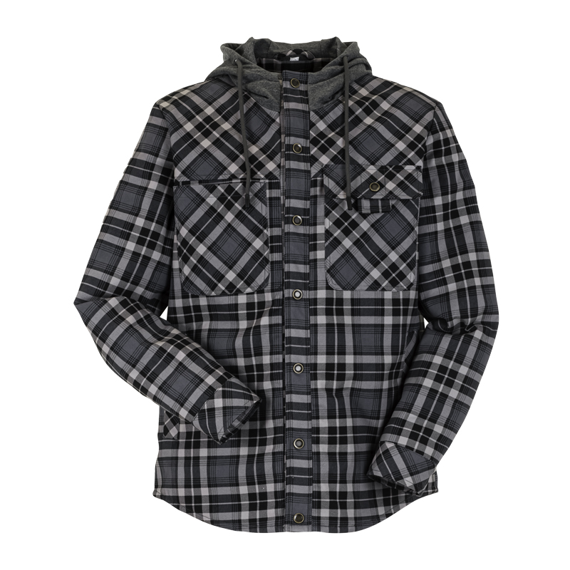 Planam Outdoor Thermohemd mit Teddyfutter von Planam, kariertes Hemd in Grau-Schwarz mit Kapuze und Brusttaschen