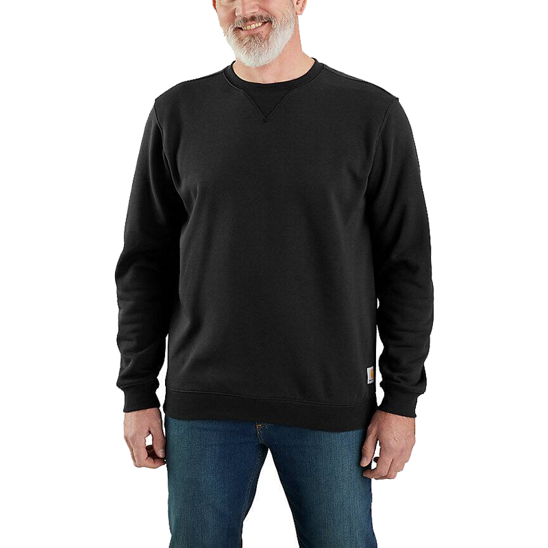 Mann trägt Carhartt K124 Marquette Sweat Shirt aus verstärkter Baumwolle im Loose Fit in Schwarz, Frontansicht