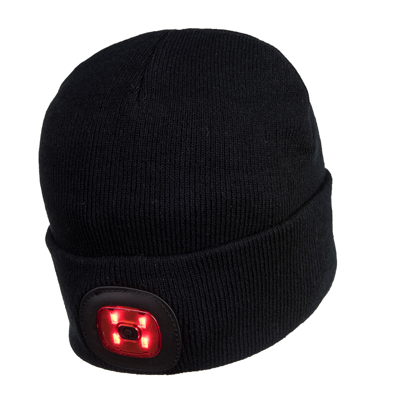 PortWest B028 Mütze mit 2 LED Kopfleuchten wiederaufladbar per USB