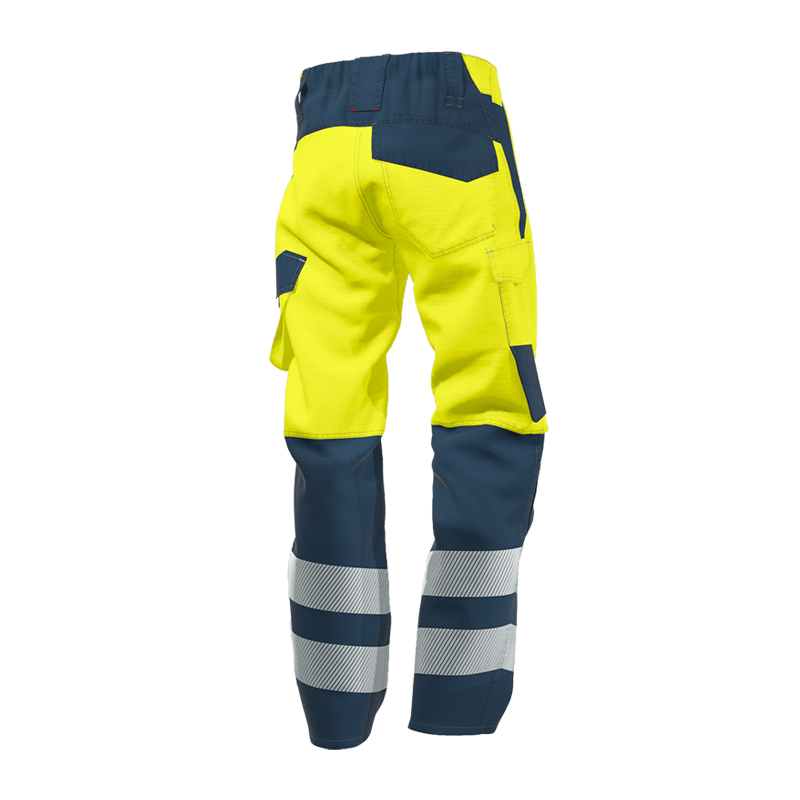 Rückansicht der BP 2206 Hi-Vis MultiNorm Hose extra leicht 4 kA | APC1 von BP Bierbaum Proenen in Gelb/Marine mit Reflexstreifen
