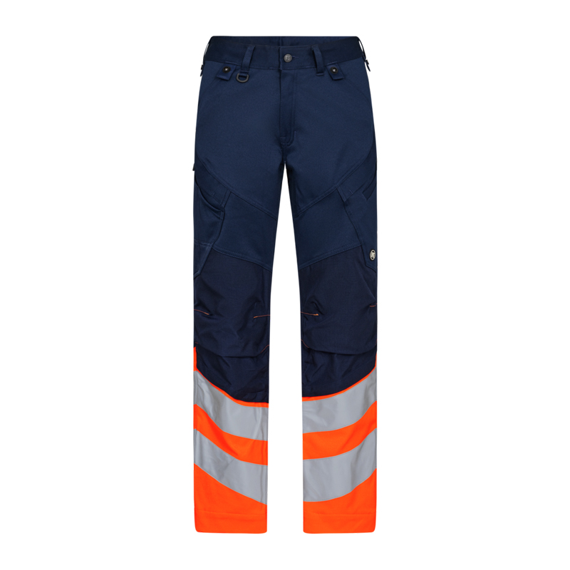 ENGEL Safety Stretch Warnschutz Hose Klasse 1 2546-314, dunkelblaue Arbeitshose mit orangefarbenem Unterschenkel und silbernen Reflexstreifen