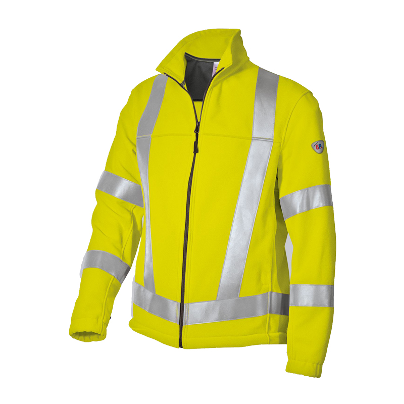 BP 2025 Warnschutz Fleece Jacke Klasse 3 von BP Bierbaum Proenen, gelbe High-Visibility-Fleecejacke mit umlaufenden silbernen Reflexstreifen