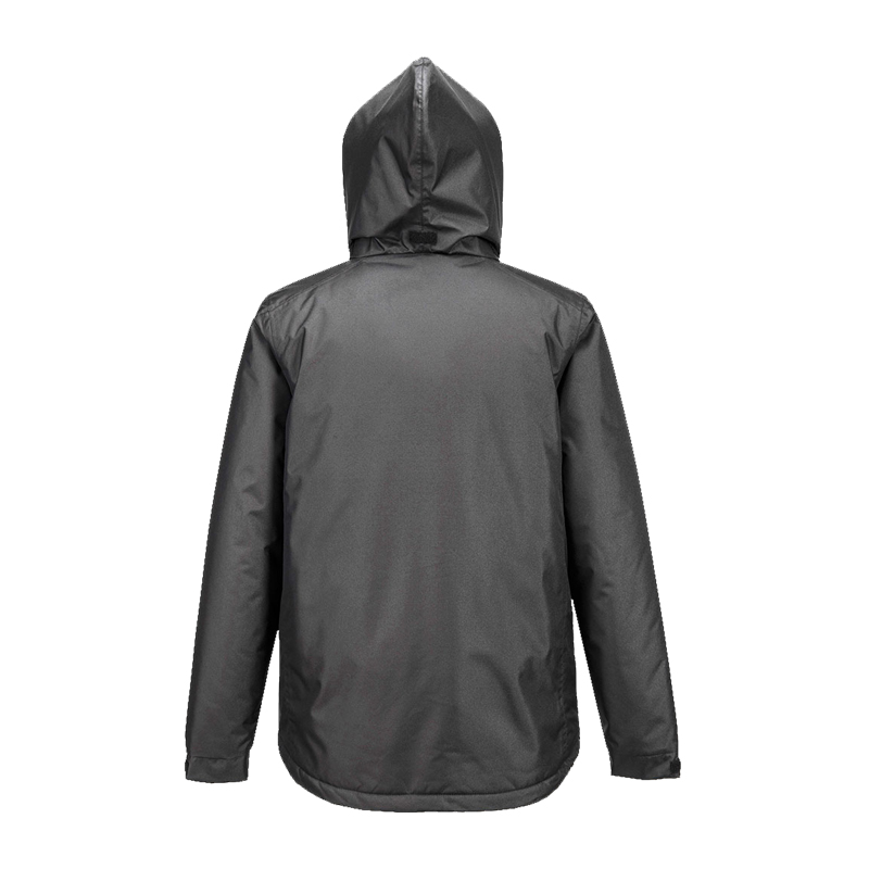 Rückenansicht einer schwarzen PortWest Jacke mit Kapuze, langarm und schlichtem Design