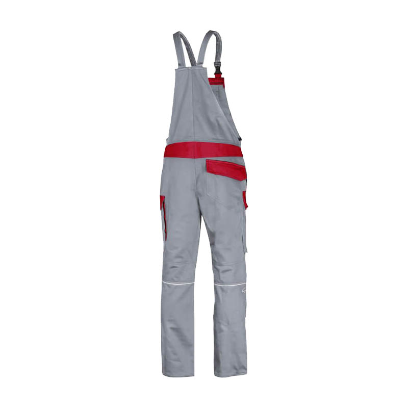 HB Protective Wear ArcSelect MultiNorm Latzhose 4 kA | APC1, graue Schutz-Latzhose mit roten Taschen und verstellbaren Trägern