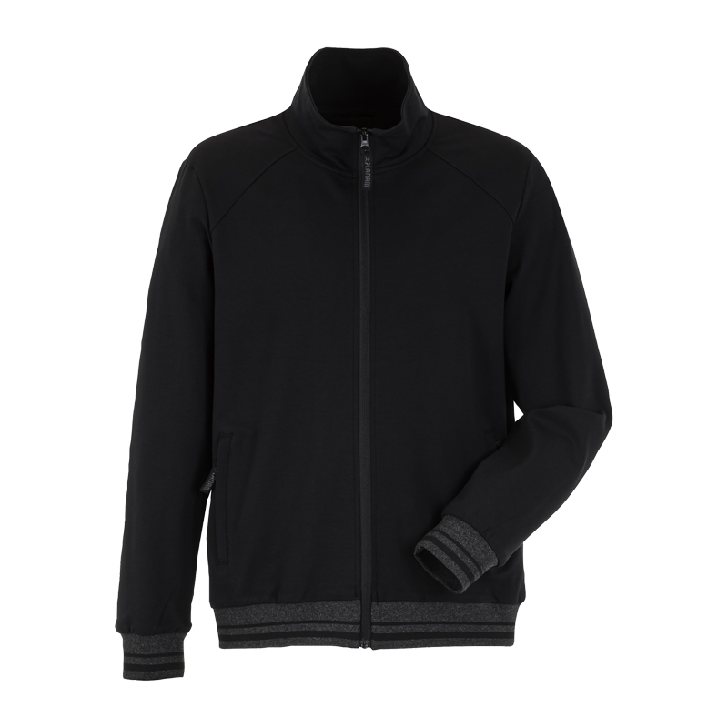 Schwarze Planam Outdoor Match Jacke mit Strickbündchen, elastische Freizeit- und Arbeitsjacke mit Stehkragen und Reißverschluss