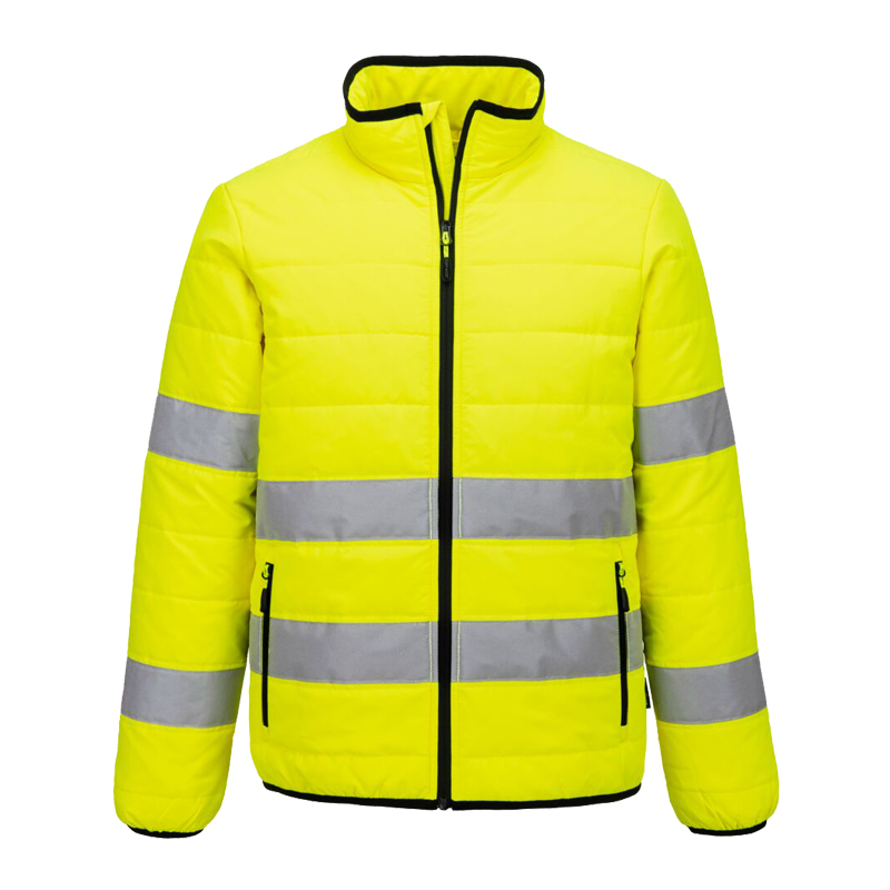 PortWest S617 Hi-Vis Warnschutz Stepp Jacke, gelbe Warnjacke mit Steppung, Frontreißverschluss und umlaufenden Reflexstreifen