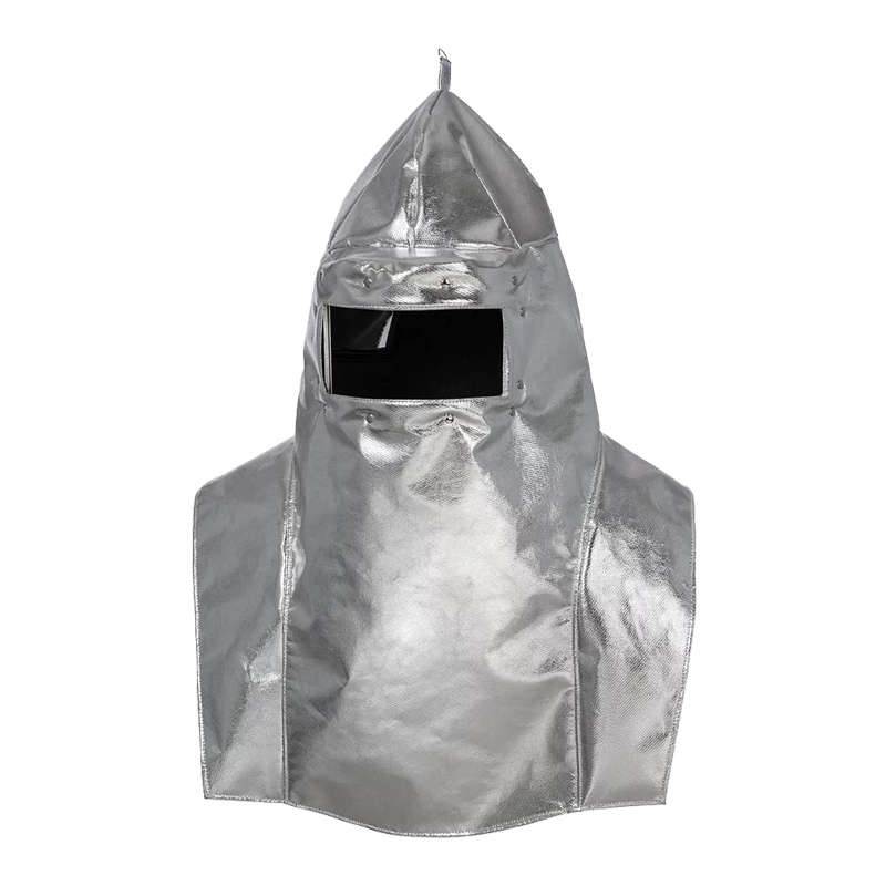 Silberne Tempex Hitzeschutz Haube mit Brustschutz TREME HEAT C4 420g von HB Protective Wear, mit Sichtfenster für Arbeiten in extremen Hitzeumgebungen