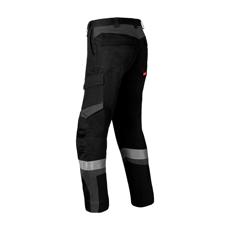 Rückansicht der HaVeP 5Safety Image+ 80517 MultiNorm Damen Hose APC1 in Schwarz/Grau mit Reflexstreifen und Seitentasche