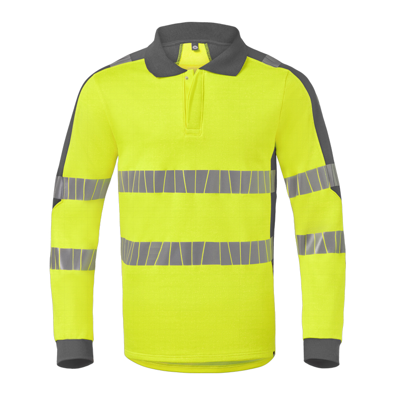 HaVeP 10104 MultiNorm Hi-Vis Warnschutz Sweat-Shirt inhärent, leuchtgelb mit grauem Kragen und Reflexstreifen an Rumpf und Ärmeln