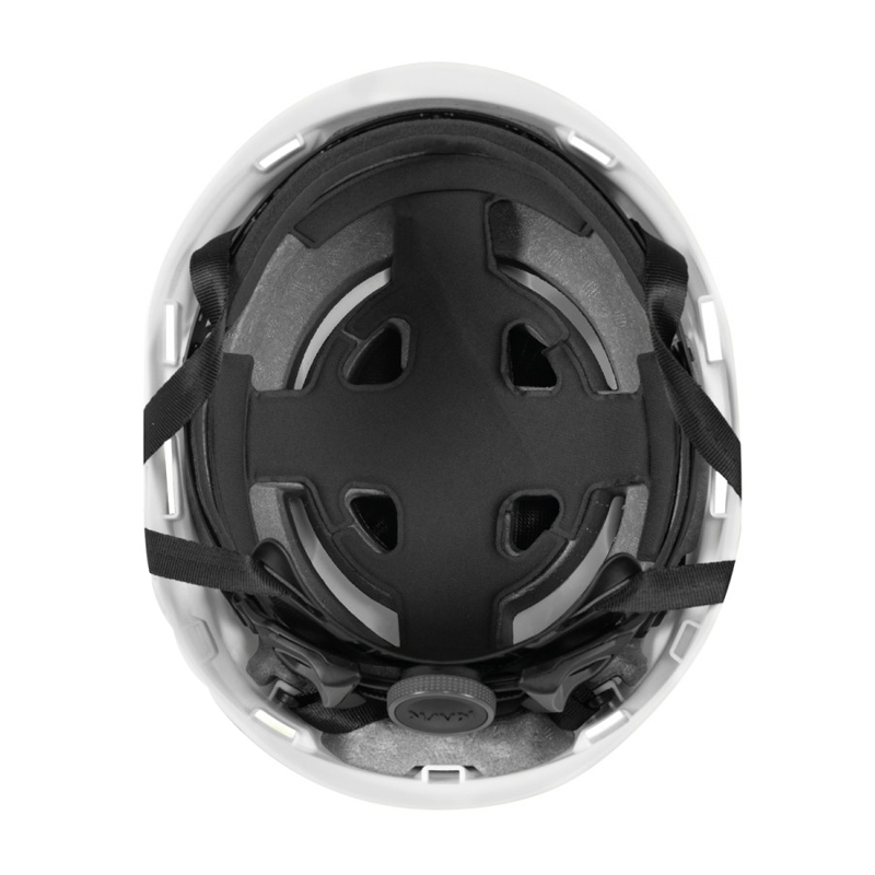 Innenansicht des Kask Zenith X MAX Industriehelms für große Köpfe bis 66 cm mit Polsterung, Innenschale und Größenverstellsystem