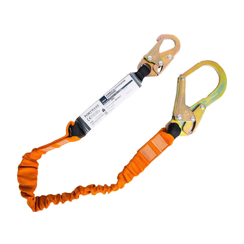 PortWest FP74 elastisches Verbindungsmittel mit Bandfalldämpfer 1,8 m, mit Gerüsthaken und Karabinerhaken, Fallschutz bis max. 140 kg