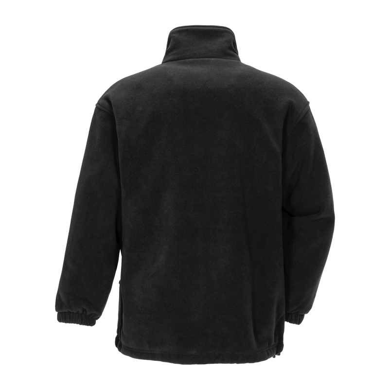 Rückansicht der schwarzen Planam Stream Fleece Jacke mit Stretch, warme Arbeitsjacke mit Stehkragen