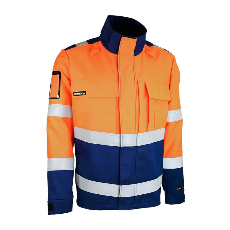 Dimex 6446B MultiChem Warnschutz Jacke in Blau-Orange mit Reflexstreifen, 6-fach zertifizierte Schutzjacke für professionelle Arbeitsbereiche