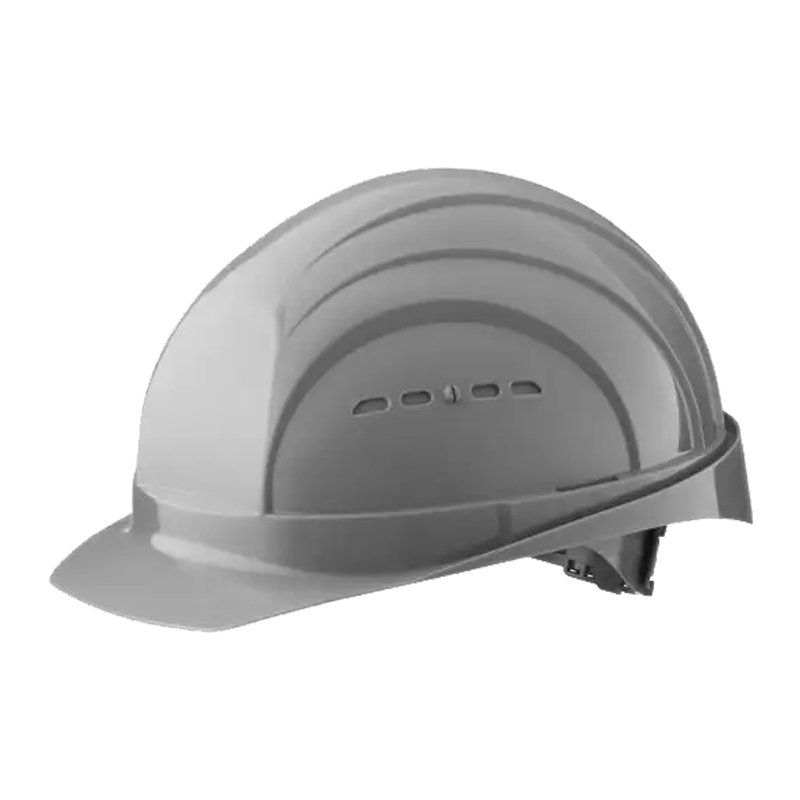 Grauer Schuberth Schutzhelm mit Schirm und Belüftungsschlitzen, robuster Arbeitsschutzhelm für Industrie und Baustelle