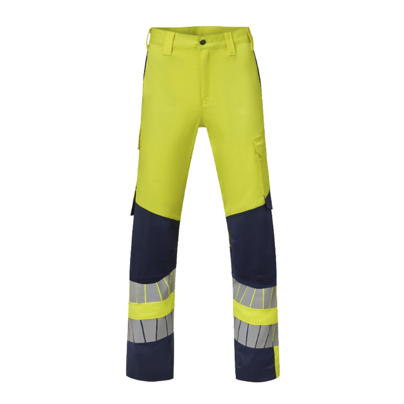 HaVeP Warnschutzhose in Gelb und Marineblau, lange Arbeitshose mit Reflexstreifen und Seitentaschen für hohe Sichtbarkeit