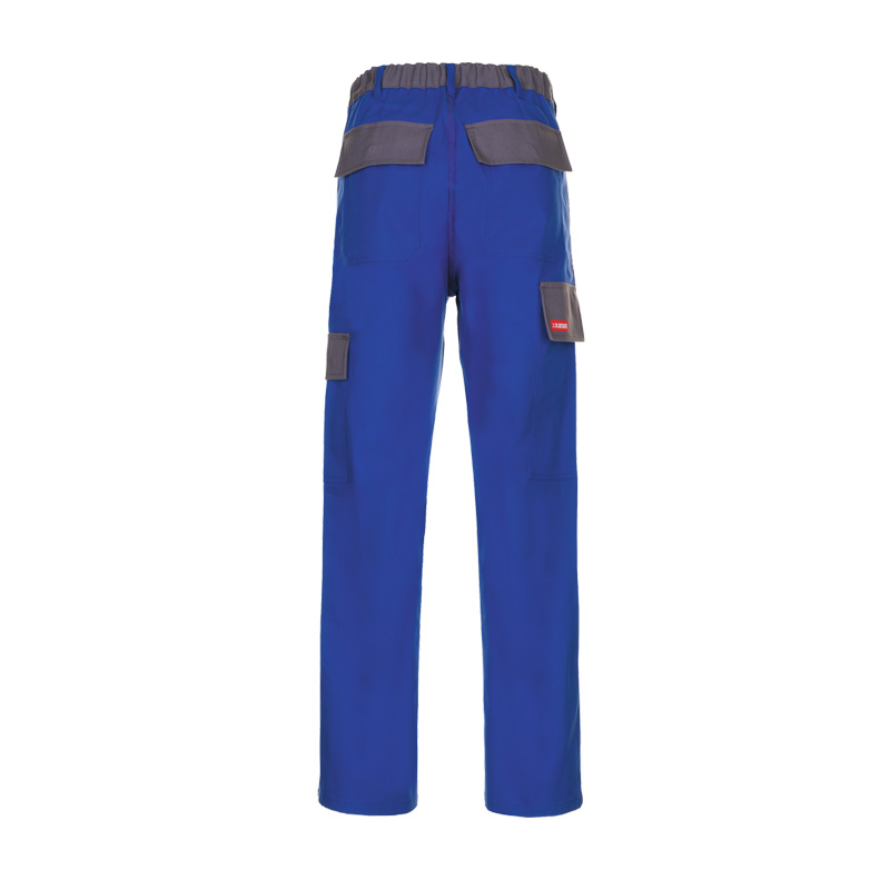 Rückansicht der PLANAM Major Protect MultiNorm Bundhose APC1 von Planam in Blau/Grau mit elastischem Bund sowie Gesäß- und Beintaschen