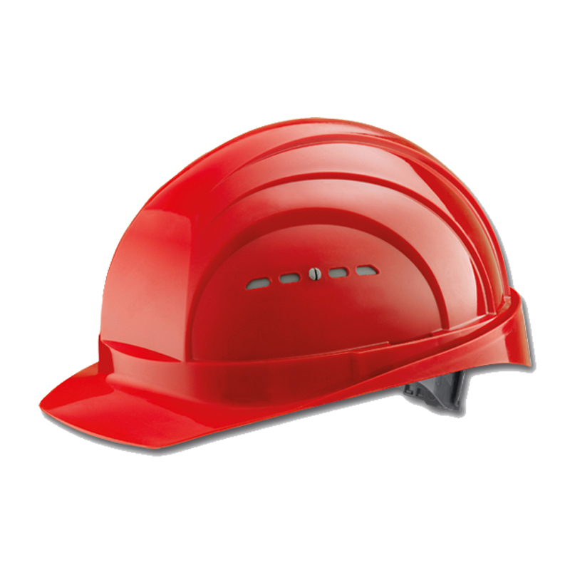Roter Schuberth Schutzhelm mit Schirm und Belüftungsöffnungen, ideal als robuster Sicherheitshelm für Baustelle und Industrie
