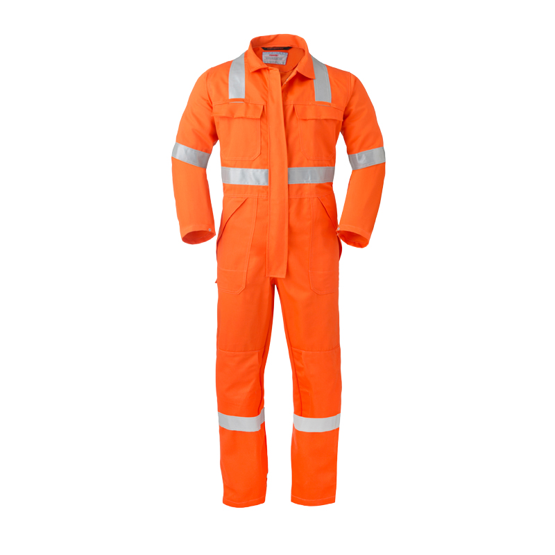HaVeP 5Safety 2033 MultiNorm Overall APC1, orangefarbener Schutzoverall mit langen Ärmeln und umlaufenden silbernen Reflexstreifen für hohe Sichtbarkeit
