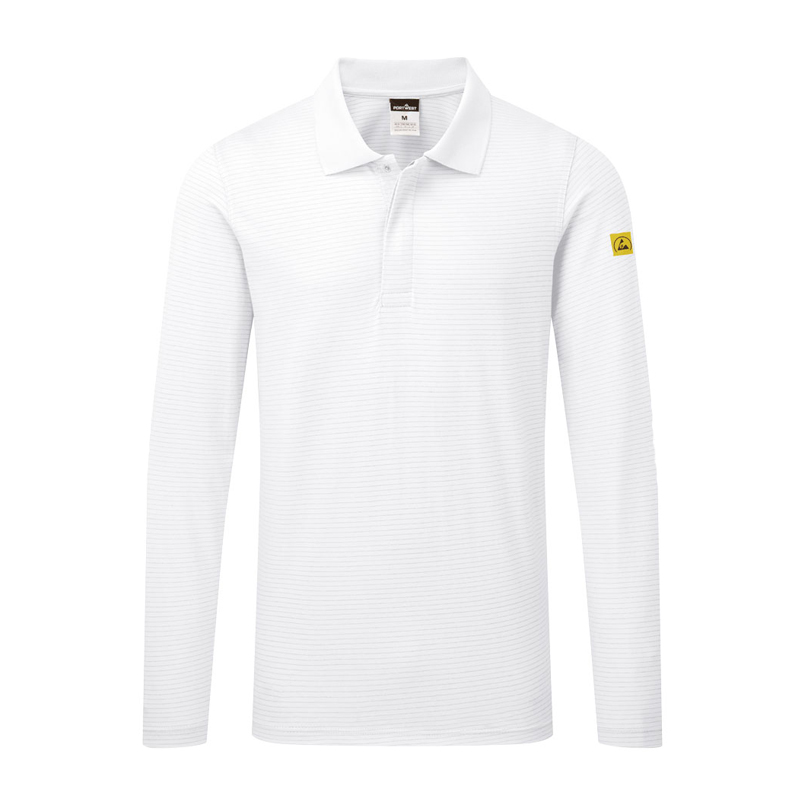 PortWest AS23 Antistatik ESD Polo-Shirt langarm für EPA Bereiche