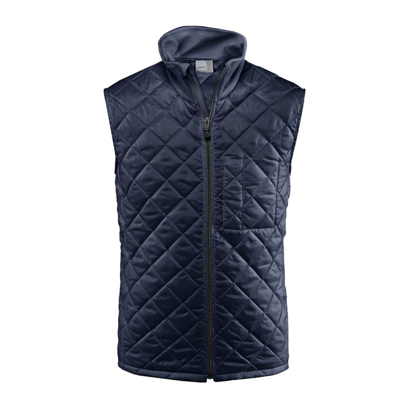 TEMPEX THERMO ErgoPlus Weste von HB Protective Wear, dunkelblaue gesteppte Thermoweste mit Frontreißverschluss und hohem Fleece-Kragen für warme, bewegungsfreundliche Arbeitskleidung in kühlen Bereichen