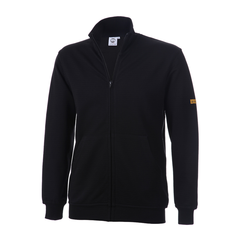 Schwarze Mimoza ESD Sweat-Jacke Zip mit Reißverschluss, antistatisch für Produktschutz in EPA-Bereichen 10⁵ bis 10⁸, EN 61340