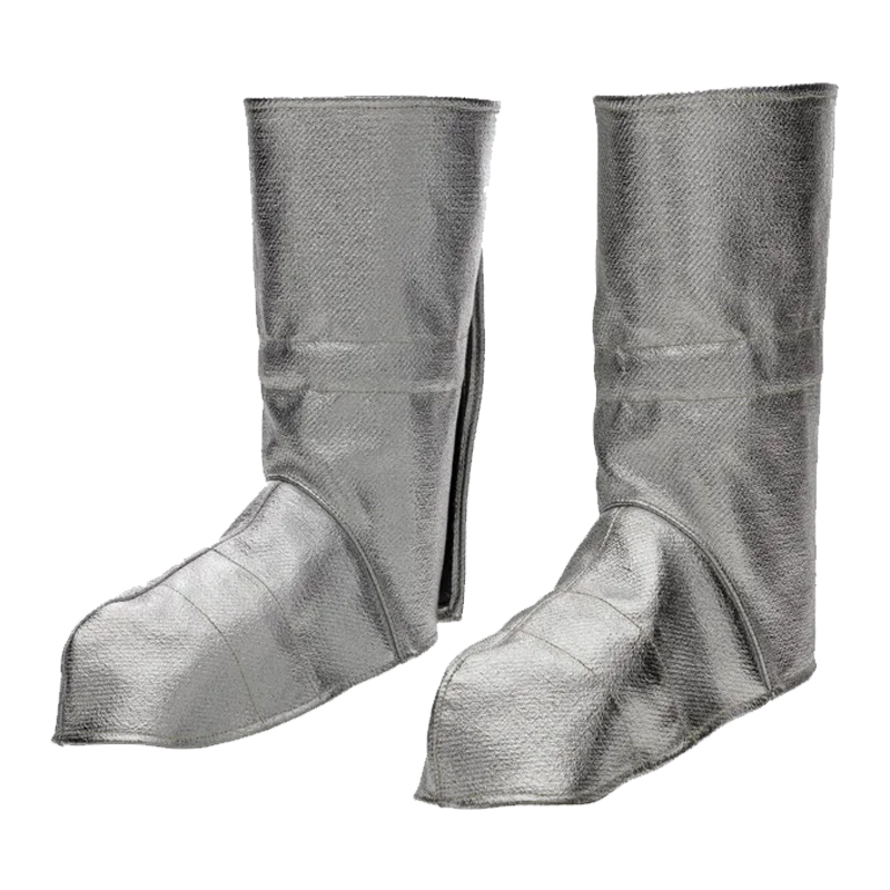 Silberne hitzefeste Feder-Gamaschen Tempex 350 mm von HB Protective Wear, Hitzeschutz für Gießerei, Stahlwerk und Aluminium, passend bis Größe 43