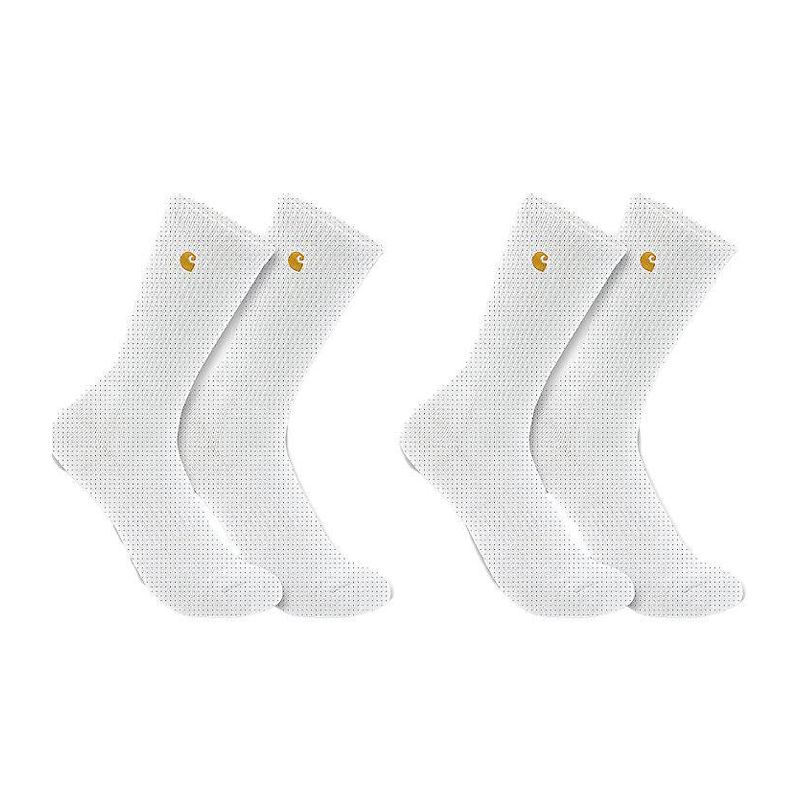 Vier weiße Carhartt Force Midweight Crew Socken mit Logo im 2er-Pack, mittelhohe Arbeitssocken in Crew-Länge