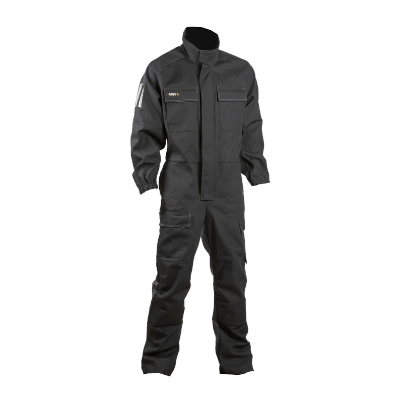 Dimex 6122 Stretch Schweißer-Overall in Schwarz, flammhemmender und flexibler Arbeitsanzug mit praktischen Taschen für mobile Arbeiten bei Feuer- und Hitzeschutz