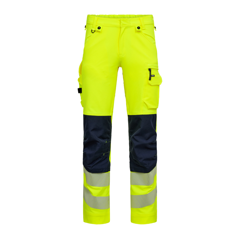 ENGEL Safety Stretch Warnschutz Hose Klasse 2 | 2345-124, gelbe Arbeitshose mit dunklen Kniepartien, Seitentaschen und Reflexstreifen