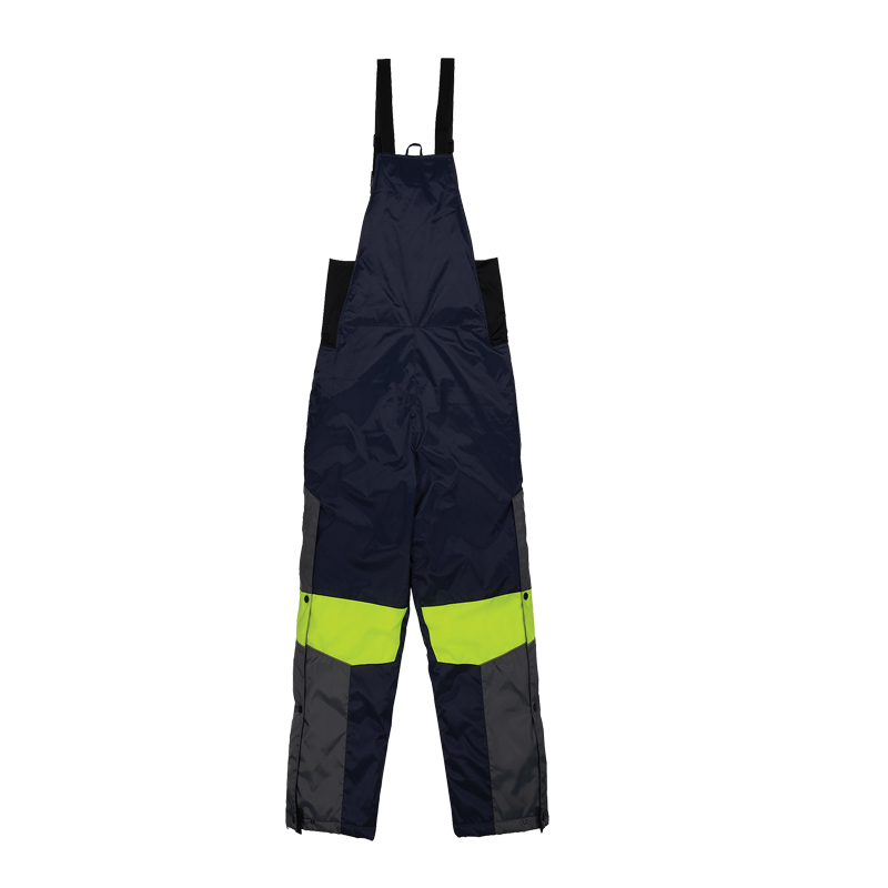 Ergodyne N-FERNO 6477 Gefrierhaus Hose mit Neon als isolierte Latzhose in Dunkelblau mit neongelben Einsätzen, robust für Kühlhaus- und Gefrierhaus-Arbeiten