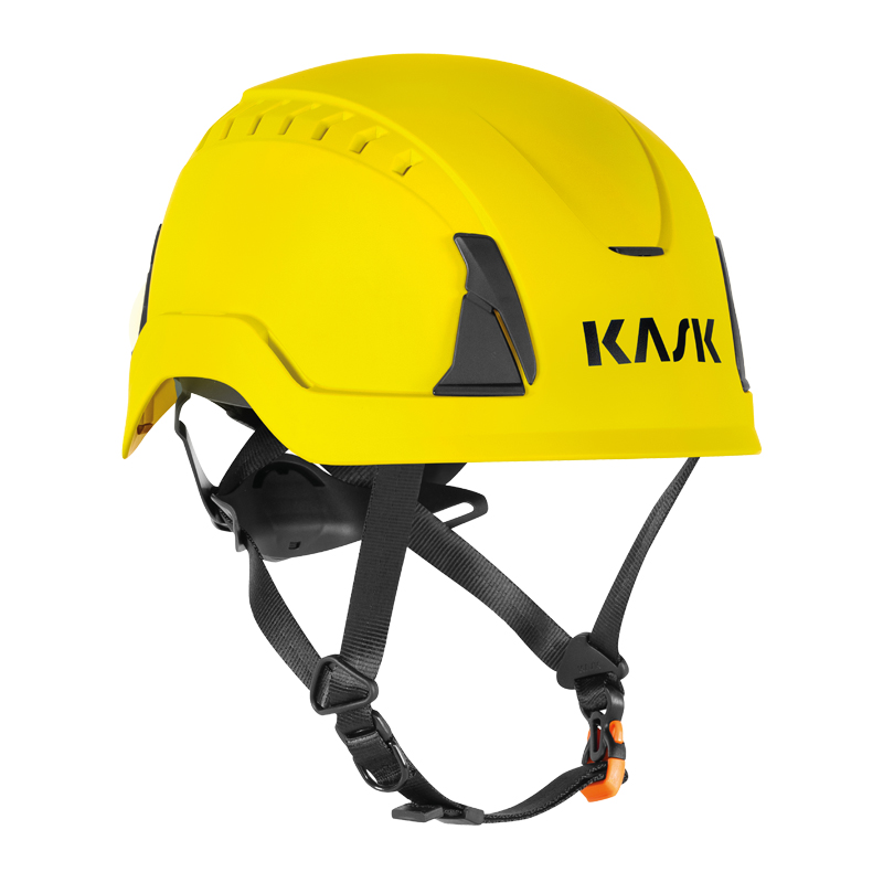 KASK PRIMERO AIR Industriehelm in Gelb mit Belüftung und Kinnriemen, Sicherheitshelm nach EN 397 und EN 50365 für anspruchsvolle Industrieeinsätze