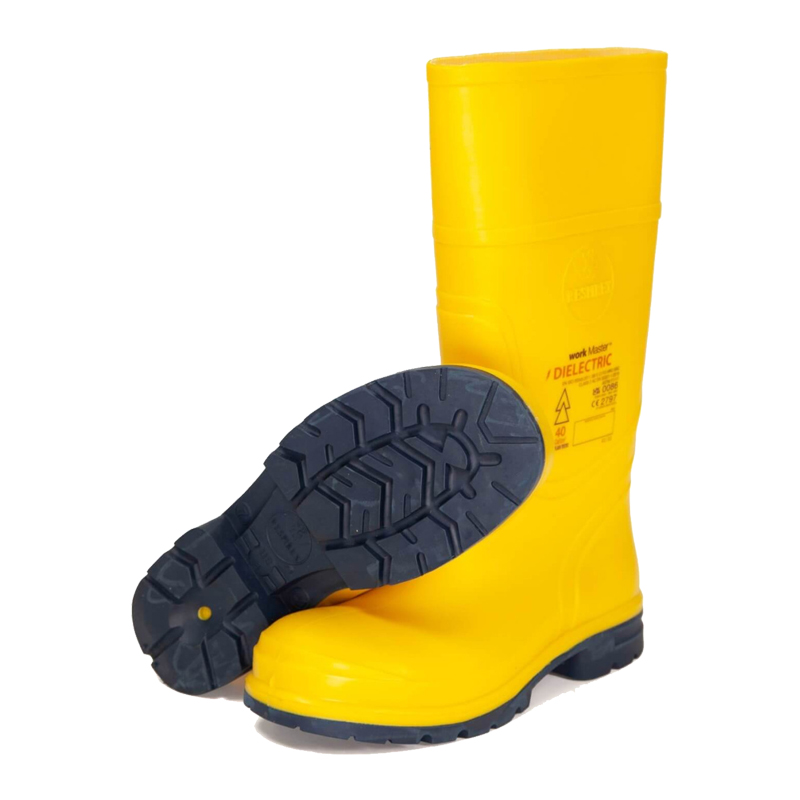 Gelbe BSD Sicherheitsstiefel, elektrisch isolierend bis 20 kV nach EN 50321 Klasse 2, mit schwarzer rutschfester Profilsohle