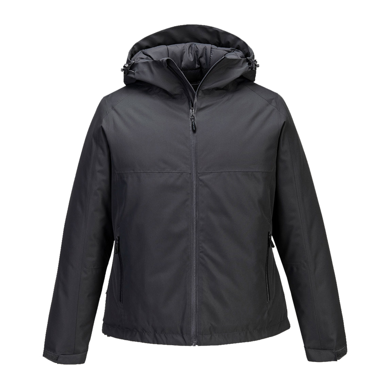 PortWest Jacke in Schwarz mit Kapuze, durchgehendem Reißverschluss und Seitentaschen, Frontansicht