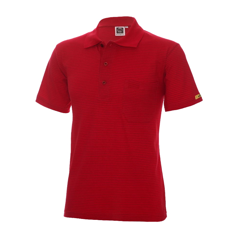 Mimoza Herren-Poloshirt in Rot mit feiner Streifenstruktur, kurzer Knopfleiste, Kragen und Brusttasche