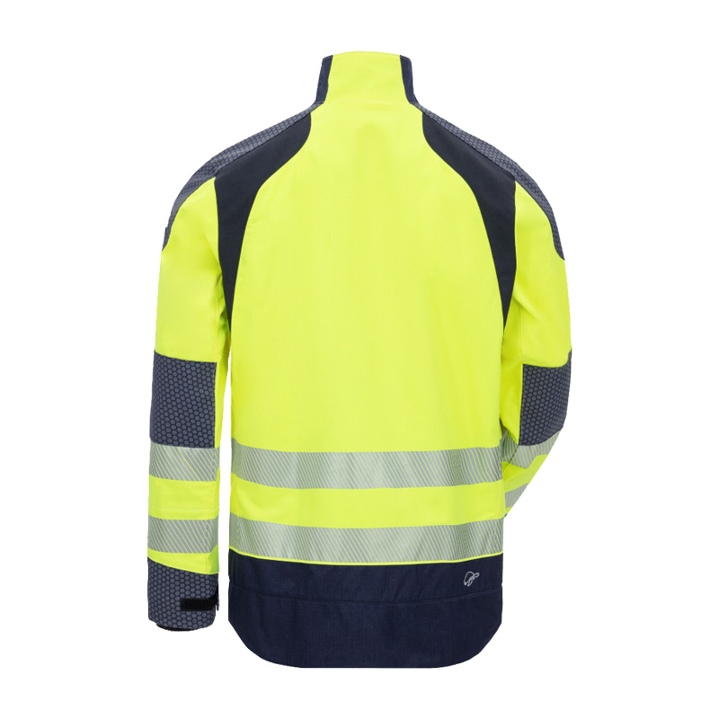Rückansicht der HB 4Energy MultiNorm Warnschutz Jacke 4 kA + 7 kA | APC2 von HB Protective Wear in Gelb mit Reflexstreifen