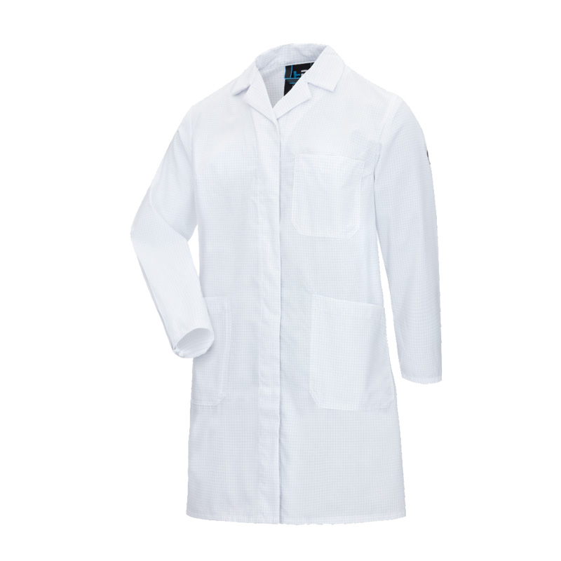 Weißer HB CONDUCTEX Green Turtle ESD Damen Mantel von HB Protective Wear, antistatischer Arbeitsmantel mit Kragen und Taschen