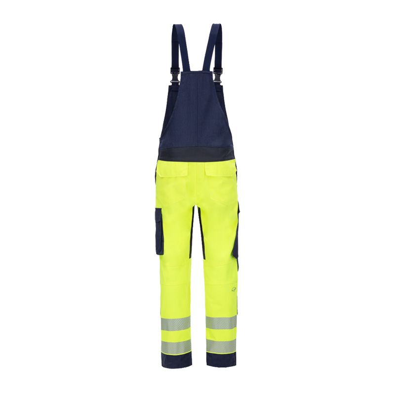HB 4Energy MultiNorm Warnschutz Latzhose 4 kA + 7 kA APC2 von HB Protective Wear in Gelb/Navy, leichte Arbeitslatzhose mit Reflexstreifen, Rip-Stop-Gewebe und elastischen Elementen