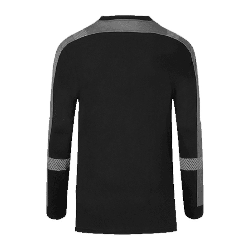 Rückenansicht eines HydroWear Langarmshirts in Schwarz mit grauen Schulter- und Ärmeleinsätzen