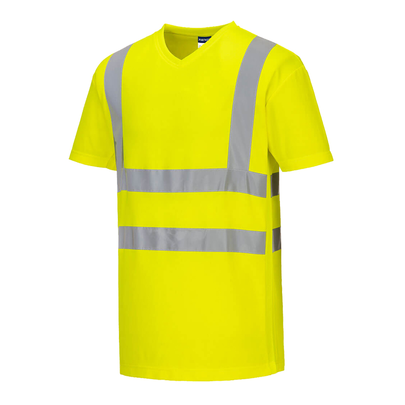 PortWest S179 Warnschutz T-Shirt mit V Ausschnitt Klasse 2