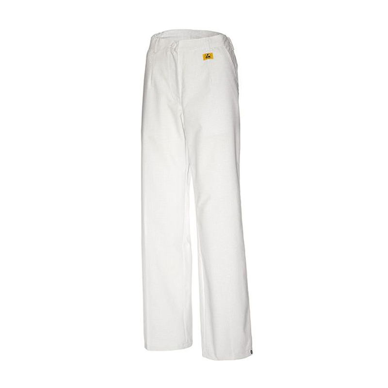 Weiße Mimoza ESD Damen Bundhose für Produktschutz in EPA-Bereichen 10⁵ bis 10⁸, antistatisch nach EN 61340