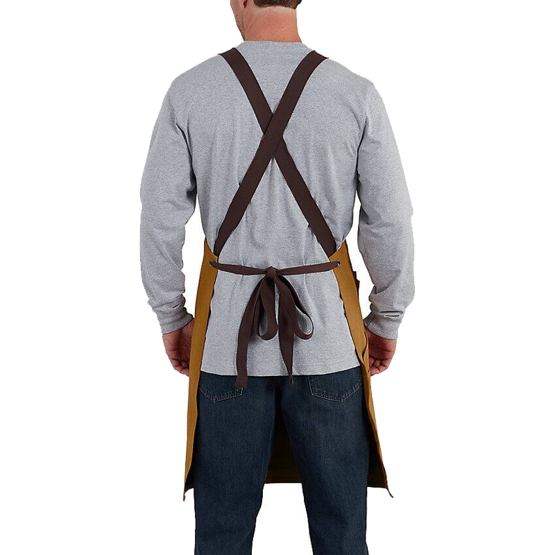 Rückansicht der Carhartt 106667 Latzschürze mit Taschen aus festem Duck Material, 83 cm Länge, mit gekreuzten Trägern und Bindeband