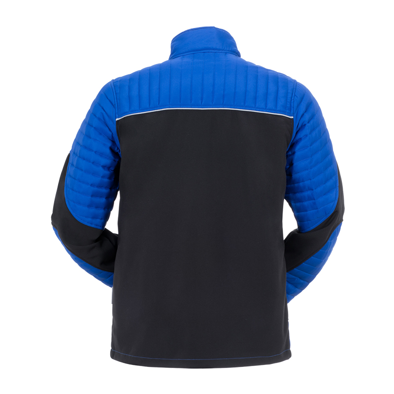 Rückansicht der Planam leichten Air Stepp Jacke mit Stretch und Reflexbiesen in Blau und Schwarz, gesteppte Ärmel und Schulterpartie