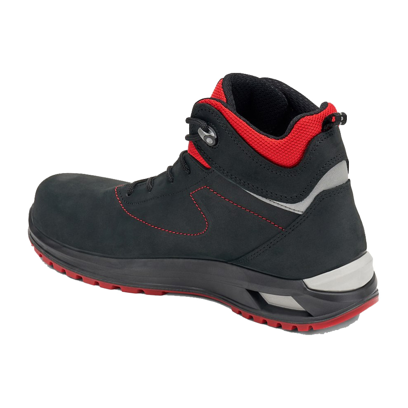 Giasco 3Hybrid ESD KRK S3L Sicherheitsstiefel, knöchelhoch in Schwarz-Rot, aus Hydroteck Nubukleder mit dämpfender 3HYBRID-Sohle, metallfrei und ESD-fähig