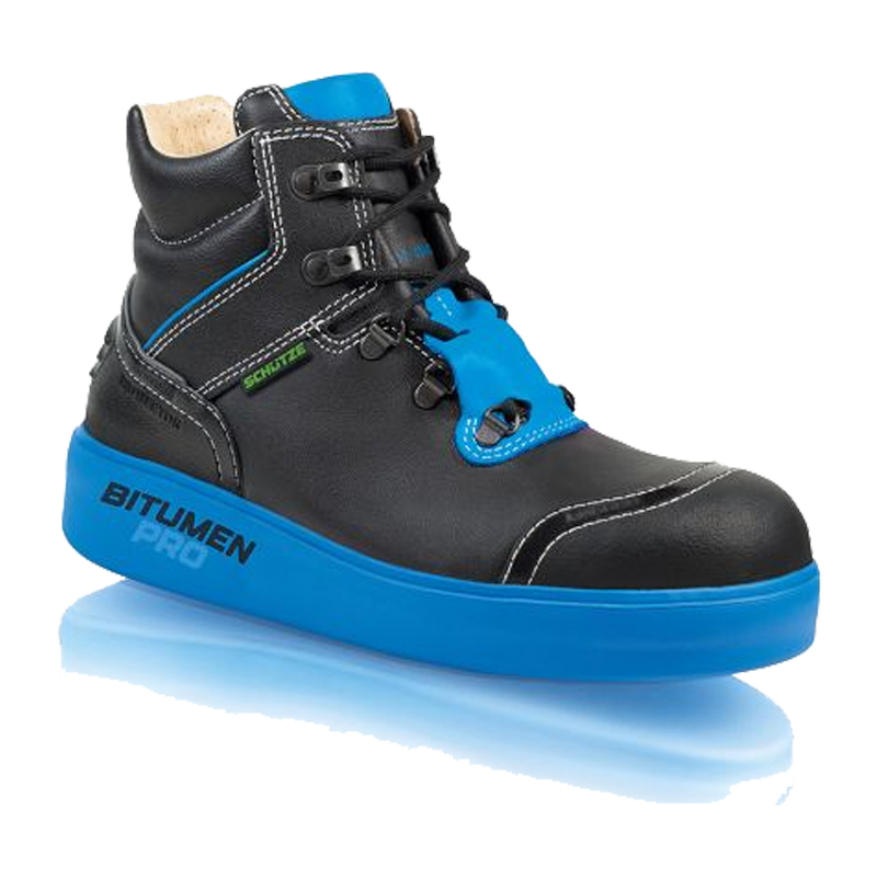 SCHÜTZE 6833 Bitumen Profi S2 Sicherheitsstiefel mit Lederinnenfutter, schwarz-blau, hitzebeständige Sohle für Bitumenarbeiten