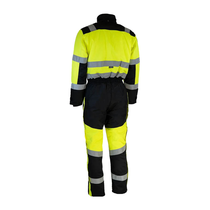 Rückansicht des Dimex 6203Y Warnschutz Winter Overalls Klasse 3 nach EN 342 in Gelb-Schwarz mit Reflexstreifen